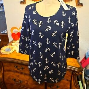 NWT CHICO'S Size 1 (Med) 3/4 Sleeve Anchor Top